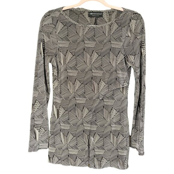 Connected Womens Tunic Size M/L Black Gold Metallic Art Deco Gallery Psychedelic - Picture 1 of 6